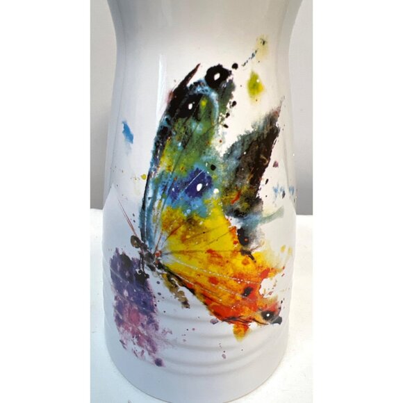 Dean Crouser Ceramic Vase With Colorful Butterfly Design 7.5" Tall Dishwasher Sa - Picture 2 of 5